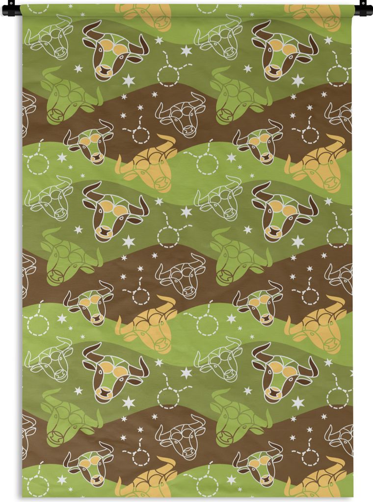 MuchoWow Wandteppich Wandbehang Stier - Tierkreiszeichen - Grün - Muster 120x180 cm Tapisserie Dekoration Wandtuch - Schlafzimmer - Dekorationen...