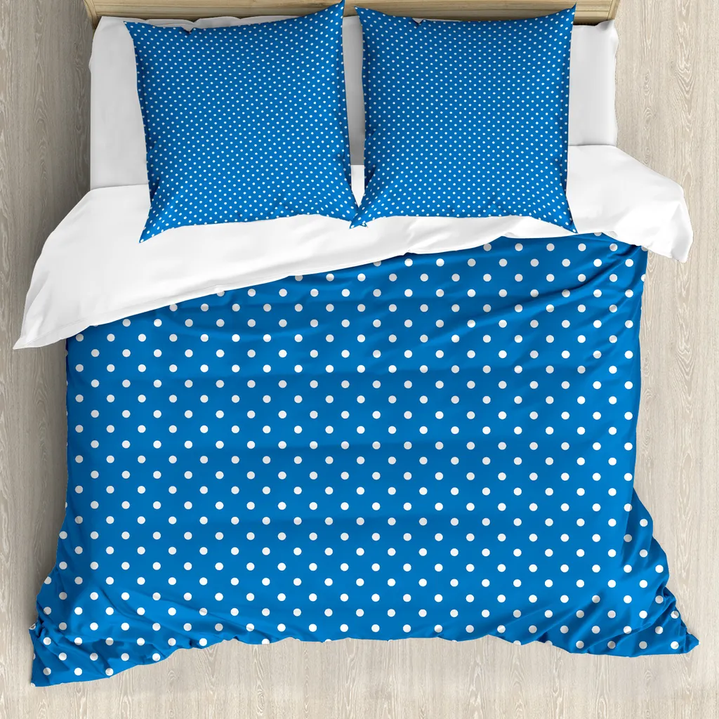 ABAKUHAUS Copripiumino a pois, pois blu marino per ragazzi, antiacaro, adatto a chi soffre di allergie, con federe, 155 cm x 220 cm - 80 x 80 cm, blu e bianco