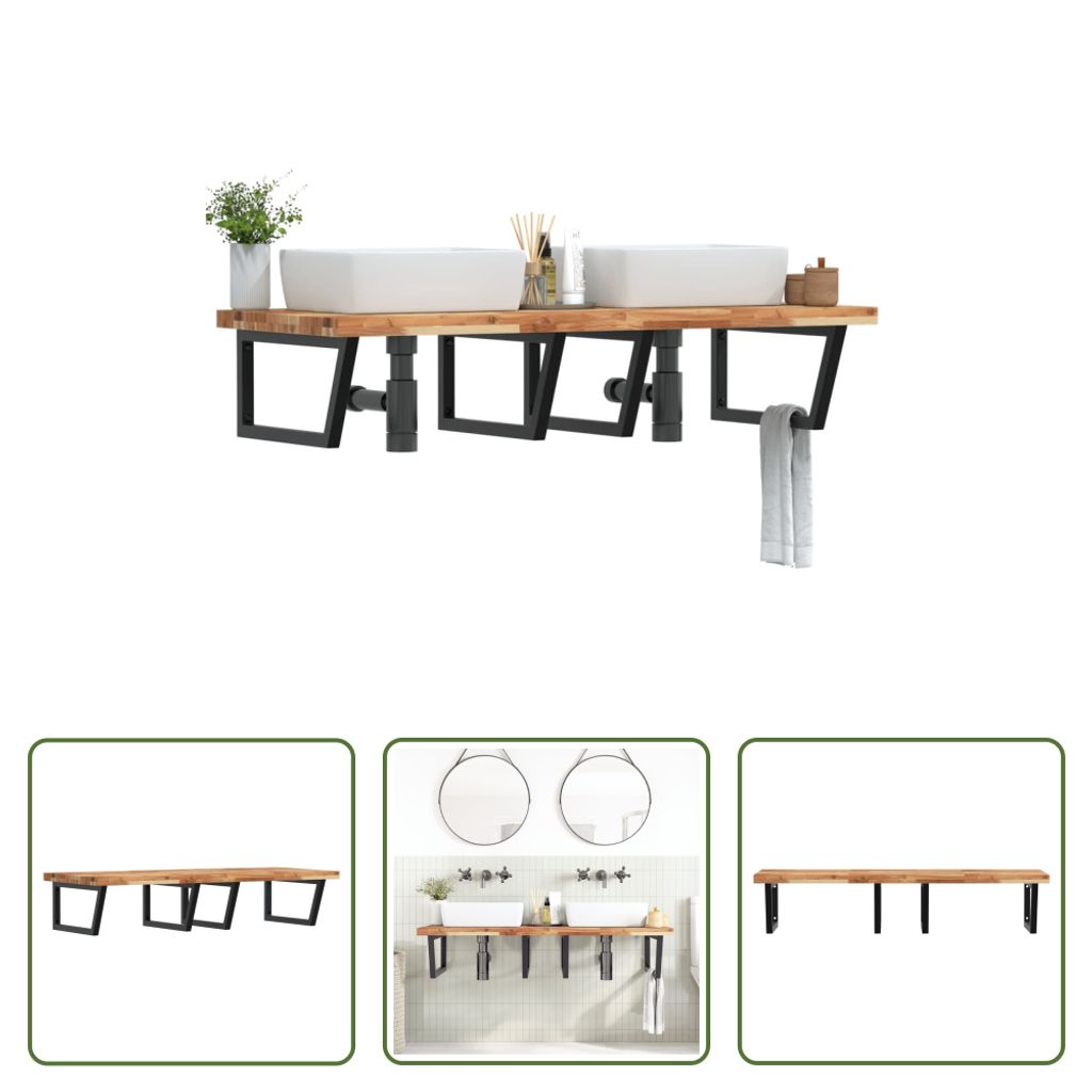 The Living Store Waschbeckenregal Wandmontage Stahl und Akazienholz