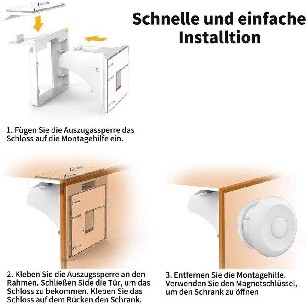 4x Magnetische Schrankschlösser Kindersicherung - Ohne Bohren
