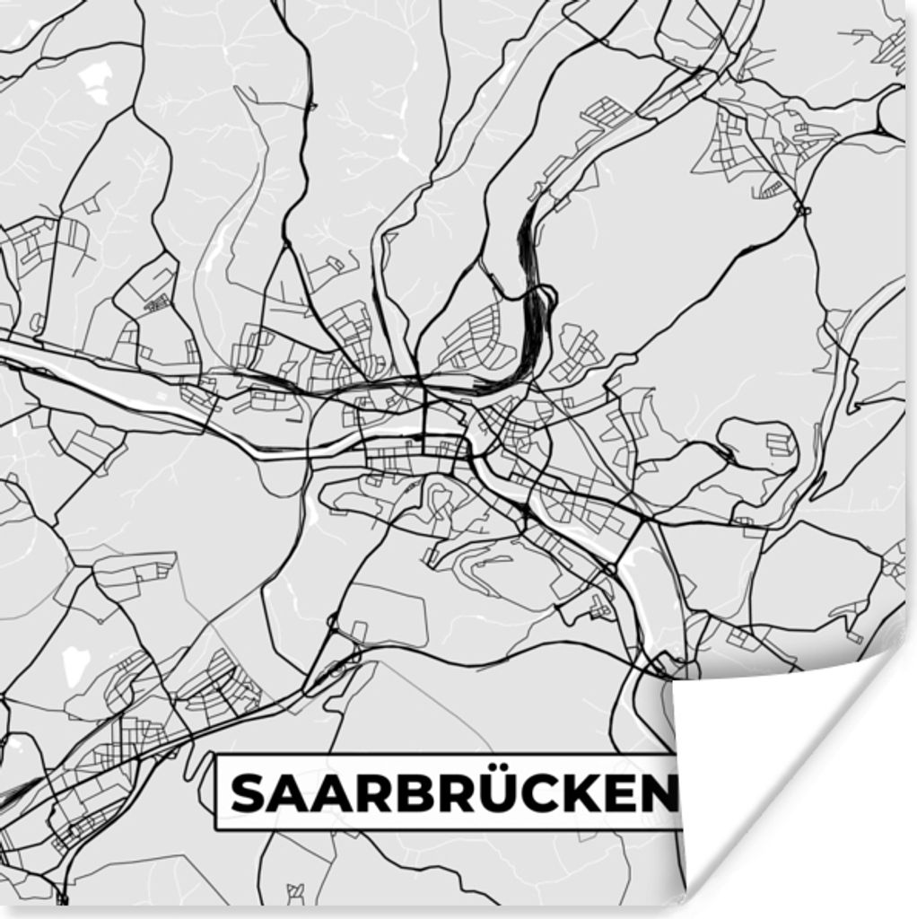MuchoWow Poster Karte - Saarrücken - Deutschland - Stadtplan 30x30 cm - Wandposter - Printing