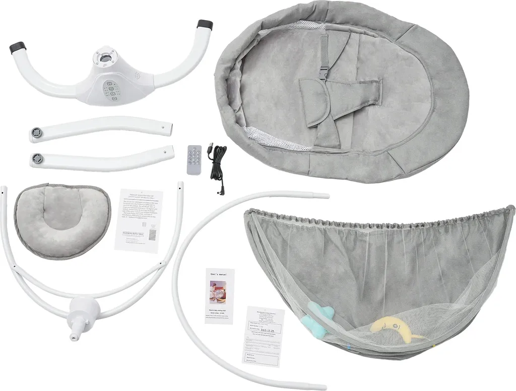 Berceau bébé gris contre reflux : inclinaison et balancement réglables