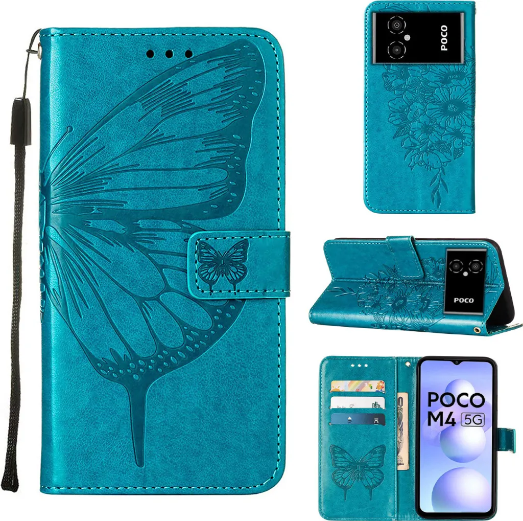 Cover Xiaomi Poco M5 / M4 5G Pelle Blu con Portafoglio e Stand