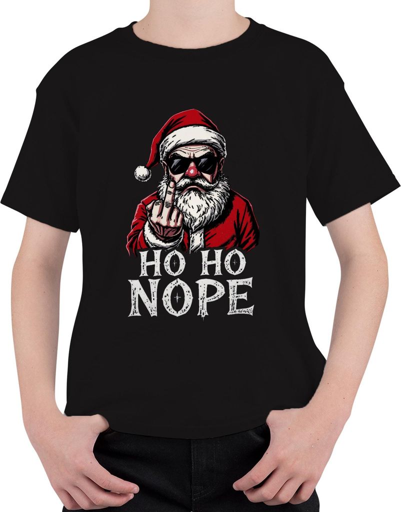 HO HO NOPE Weihnachtsmann Mittelfinger sarkastisch lustig Uni Kinder T-Shirt, Schwarz, 116