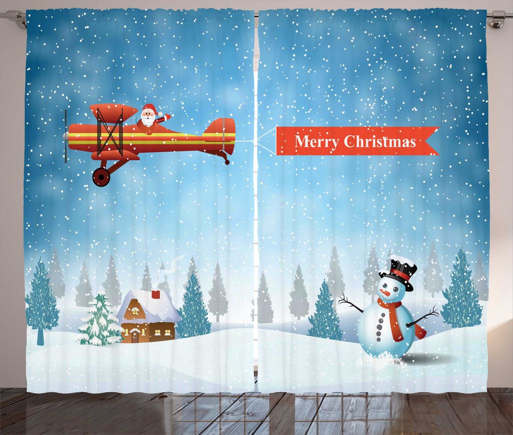 ABAKUHAUS Weihnachten Rustikaler Gardine, Santa Kiefer Schneemann, Schlafzimmer Kräuselband Vorhang mit Schlaufen und Haken, 280 x 225 cm, Orange ...