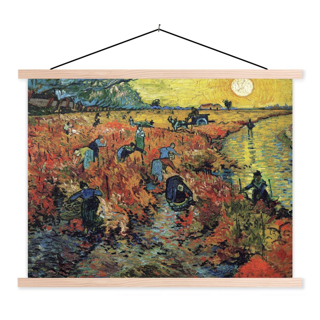 MuchoWow Textilposter Der rote Weinberg - Vincent van Gogh 150x113 cm mit holzfarbenen Rahmen - Poster