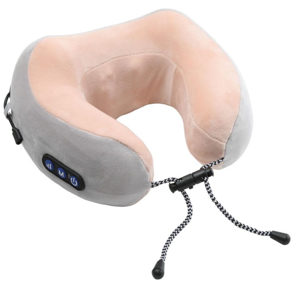 INF U-förmiges Nackenmassagekissen mit Elasthanbezug, Akku, 3 Modi, Reise Beige