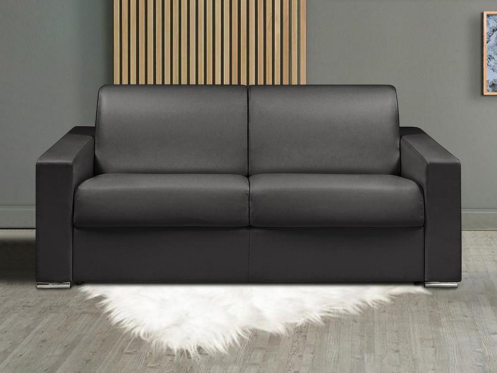Vente-unique 4905451341879, Sofabett, Wohnzimmer, Schwarz, 3 Sitz(e), Kunstleder, Kunstleder