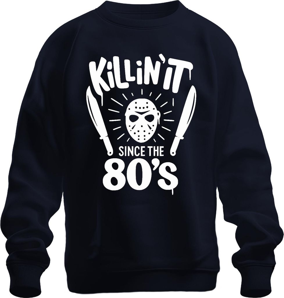 Killin' It Seit 80ern Horror Slasher Maske Machete Halloween Uni Sweatshirt Pullover, Navy, XL