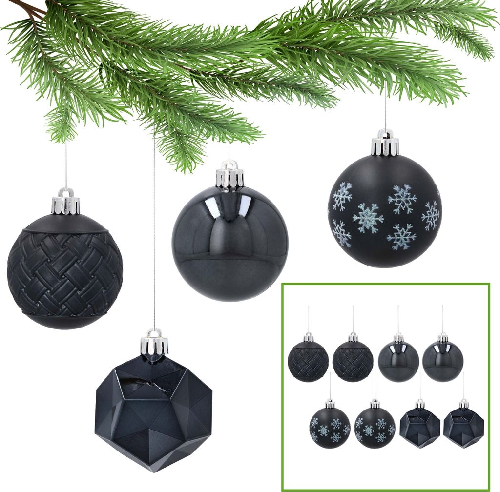 Anthrazitfarbene Christbaumkugeln, Set aus Kunststoffkugeln, Christbaumschmuck 6cm, 8 Stück