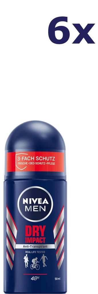 6x Nivea men deodorant roll-on Dry Impact Anti-Transpirant 50ML