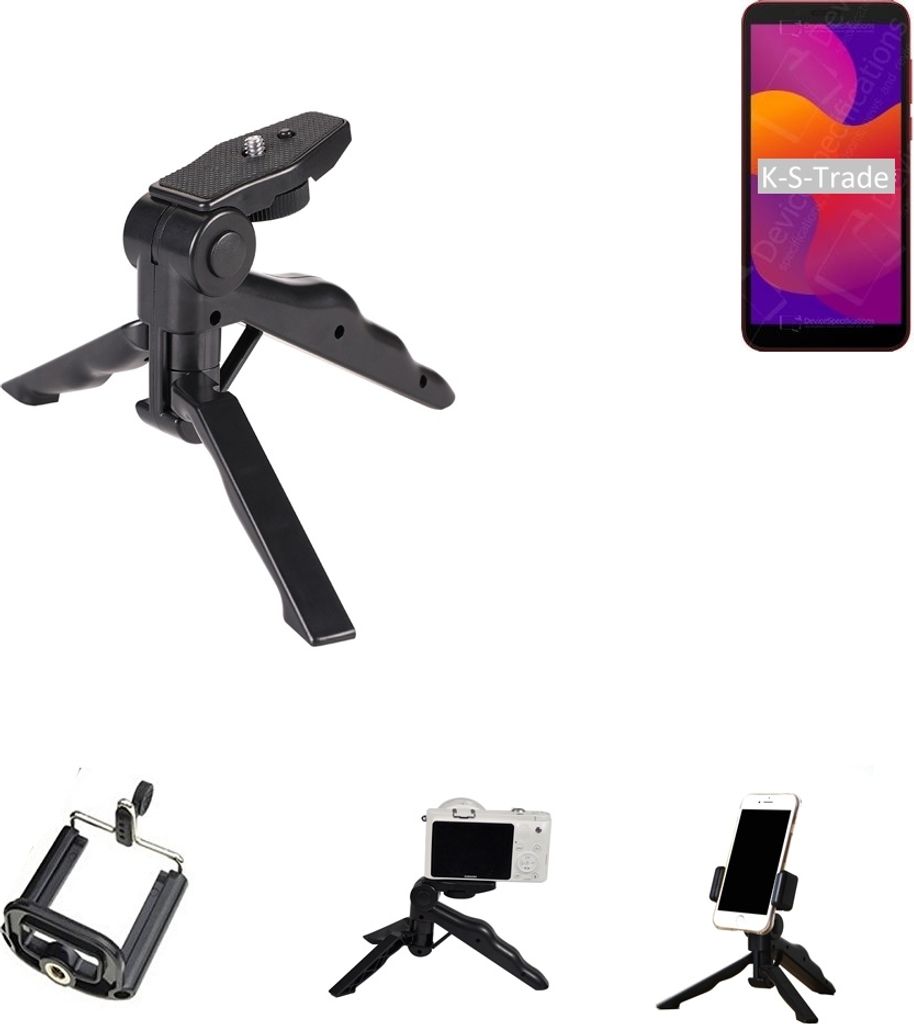 K-S-Trade Stativ Tisch-Ständer Dreibein Handy-Stativ Ständer kompatibel mit Huawei Honor 9S Mini-Stativ Smartphone Tripod Handy-Stativ aus Plastik