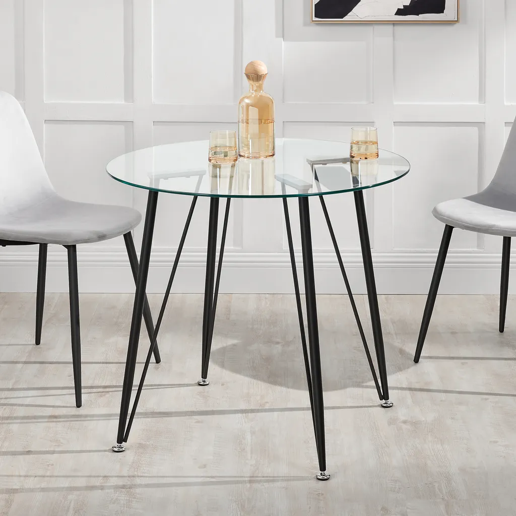 Tavolo Huittinen in Vetro Nero 80 cm | Qualità [en.casa] Garantita
