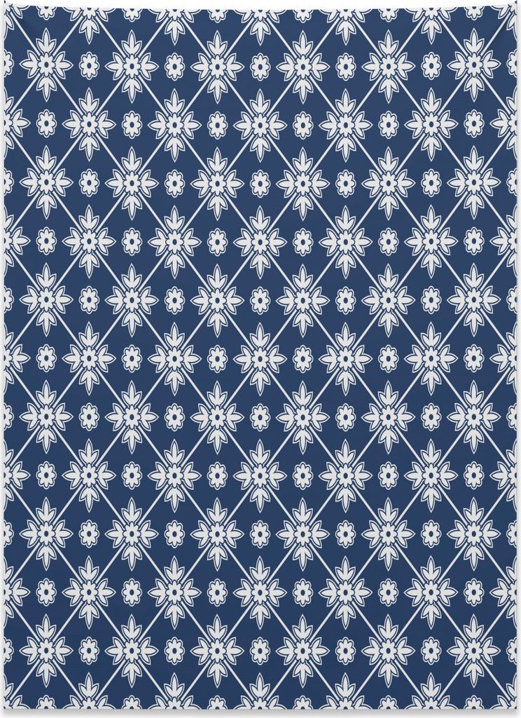 Abakuhaus Blau Wandteppich, Kariertes folklorisches Blumen aus Weiches Mikrofaser Stoff Kein Verblassen Klare Farben Waschbar, 110 x 150 cm, Weiß ...