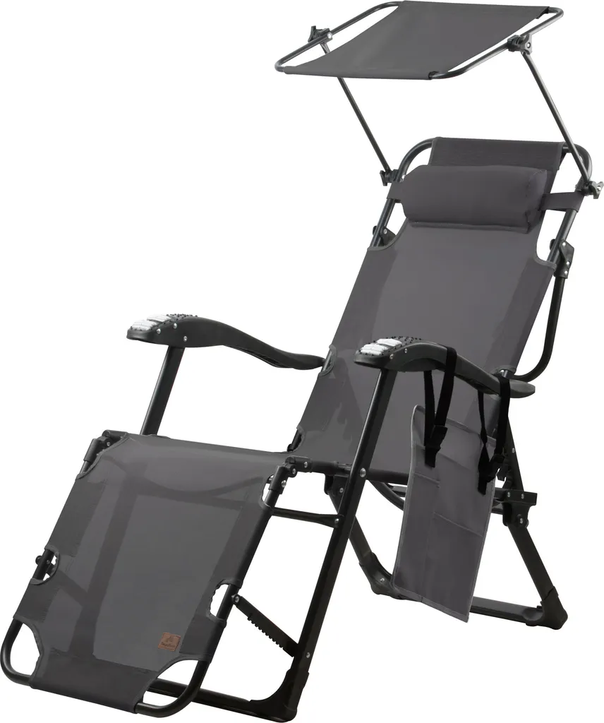 Chaise longue CampFeuer anthracite avec toit et rouleaux de massage