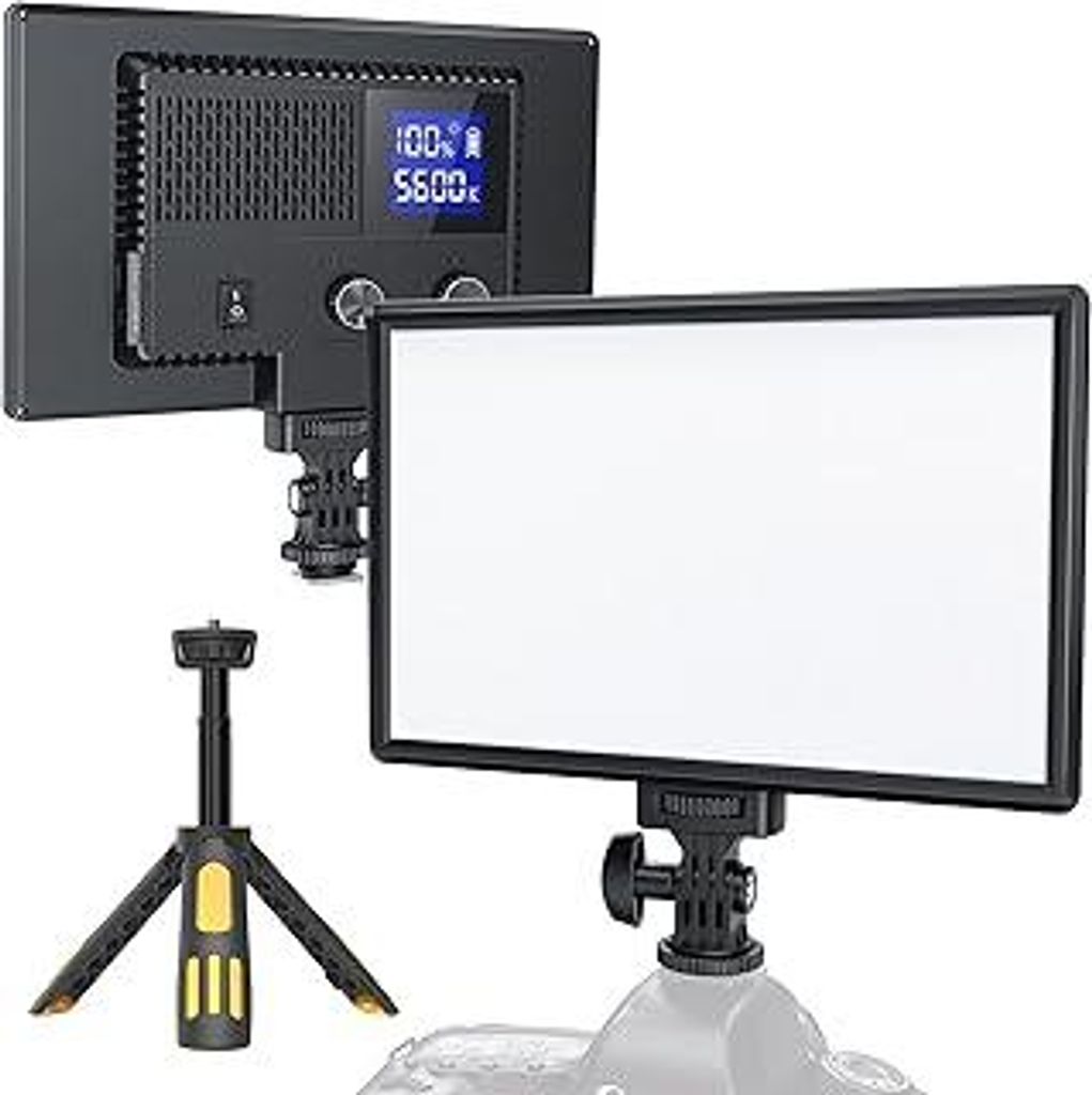 RALENO 116 LED Kamera Video Licht, 12W 600Lux Videoleuchte mit Mini-Stativ und Eingebauter 4000mAh Akku CRI95+ 3200-5600K, USB Videolicht für YouT...