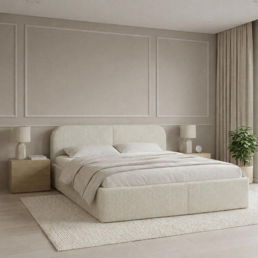 Polsterbett BELMI 160x200 cm mit Bettkasten und Holzrahmen - QUELLE 02 (Hellbeige, Creme)