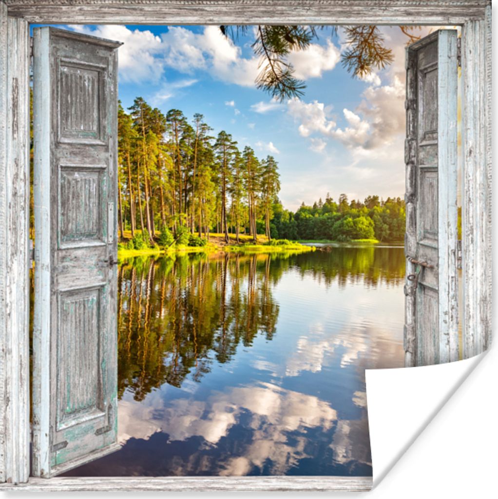 MuchoWow Poster Wasser - Landschaft - Fenster - Aussicht 50x50 cm - Wohnzimmerdekoration
