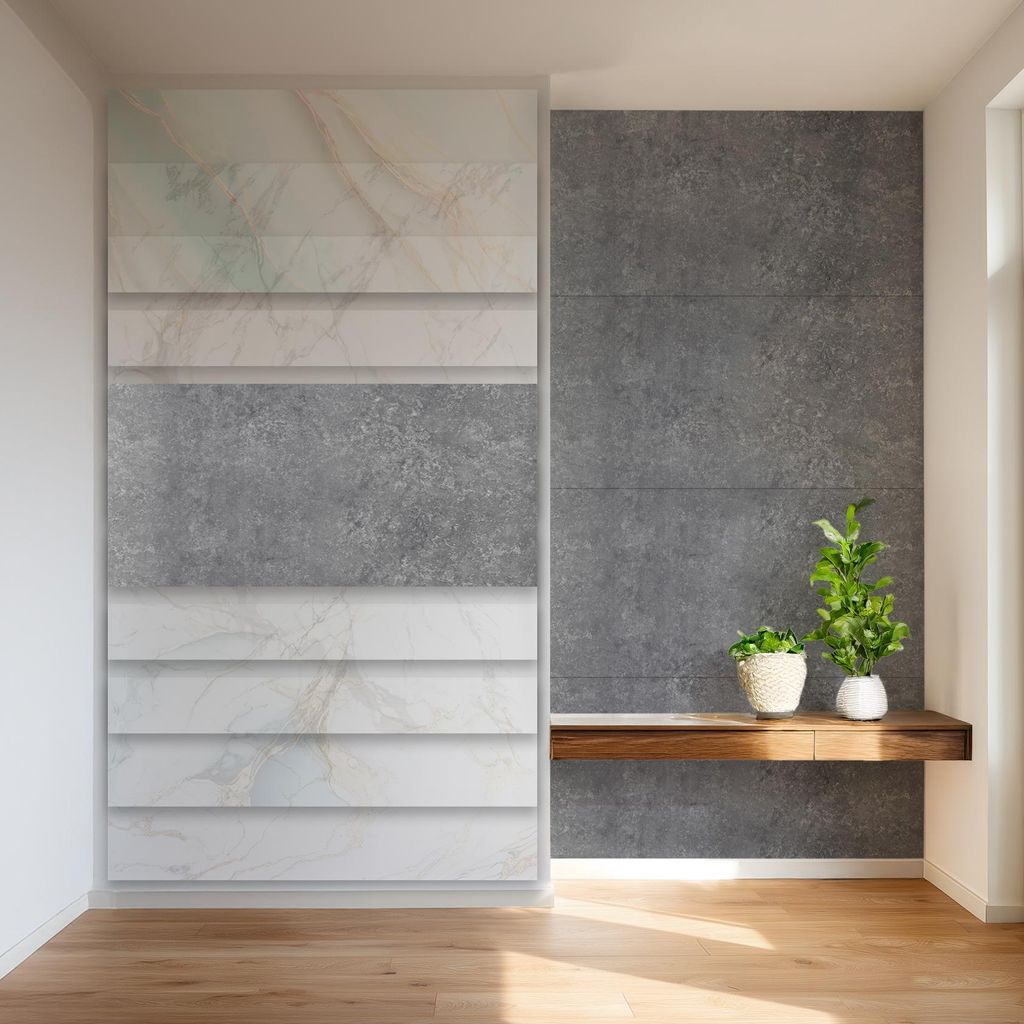 HEXIM Marmorplatten Optik 4er-Set 122×70cm SPC Kunststoff Innen & Außenbereich Granit Steinoptik - Duschrückwand Küchenrückwand Dekorpaneeel u...