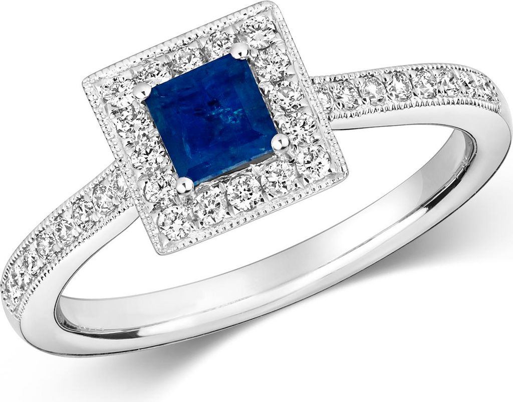 Edler 9 Karat (375) Weißgold Cluster Damen - Diamant Solitärring Brillant-Schliff 0.25 Karat HI - I1 mit Saphir, 57 (18.1); TRS292389KWRSP