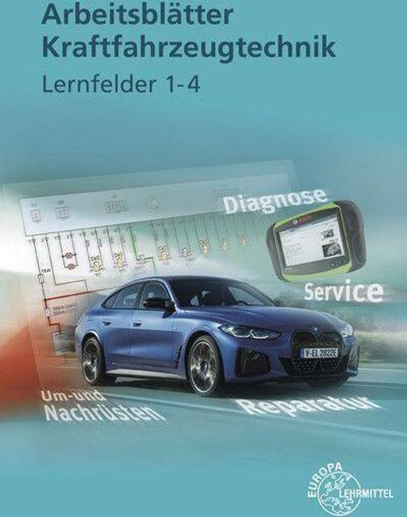 A blue car is shown in front of a diagram and a diagnostic tool, with text overlays related to automotive technology.