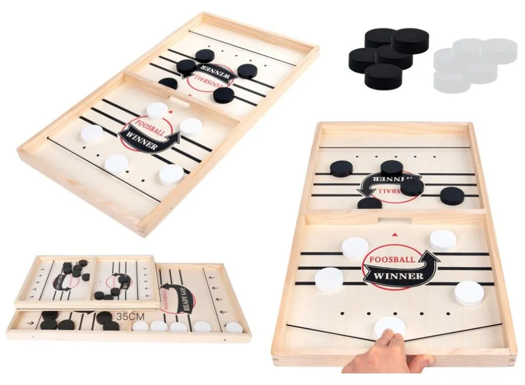 Jeu de Hockey de Table 36cm en Bois Naturel avec Système de Catapulte