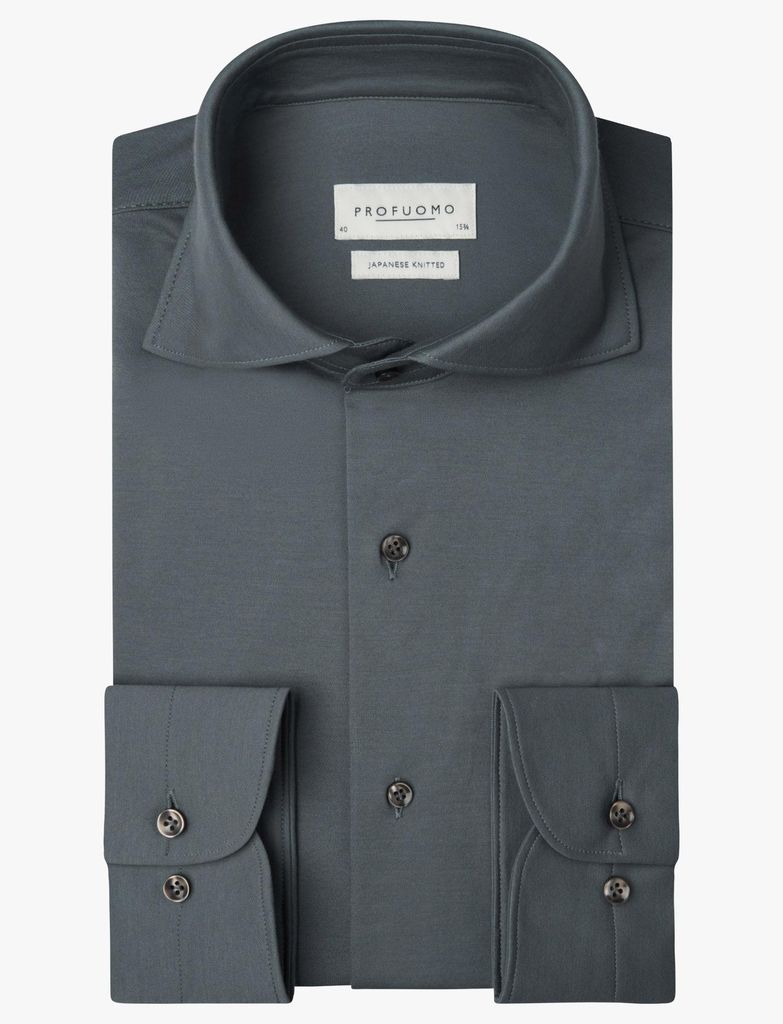 Hemd Profuomo blau grau Japanese knitted cutaway Kragen Produktbild 