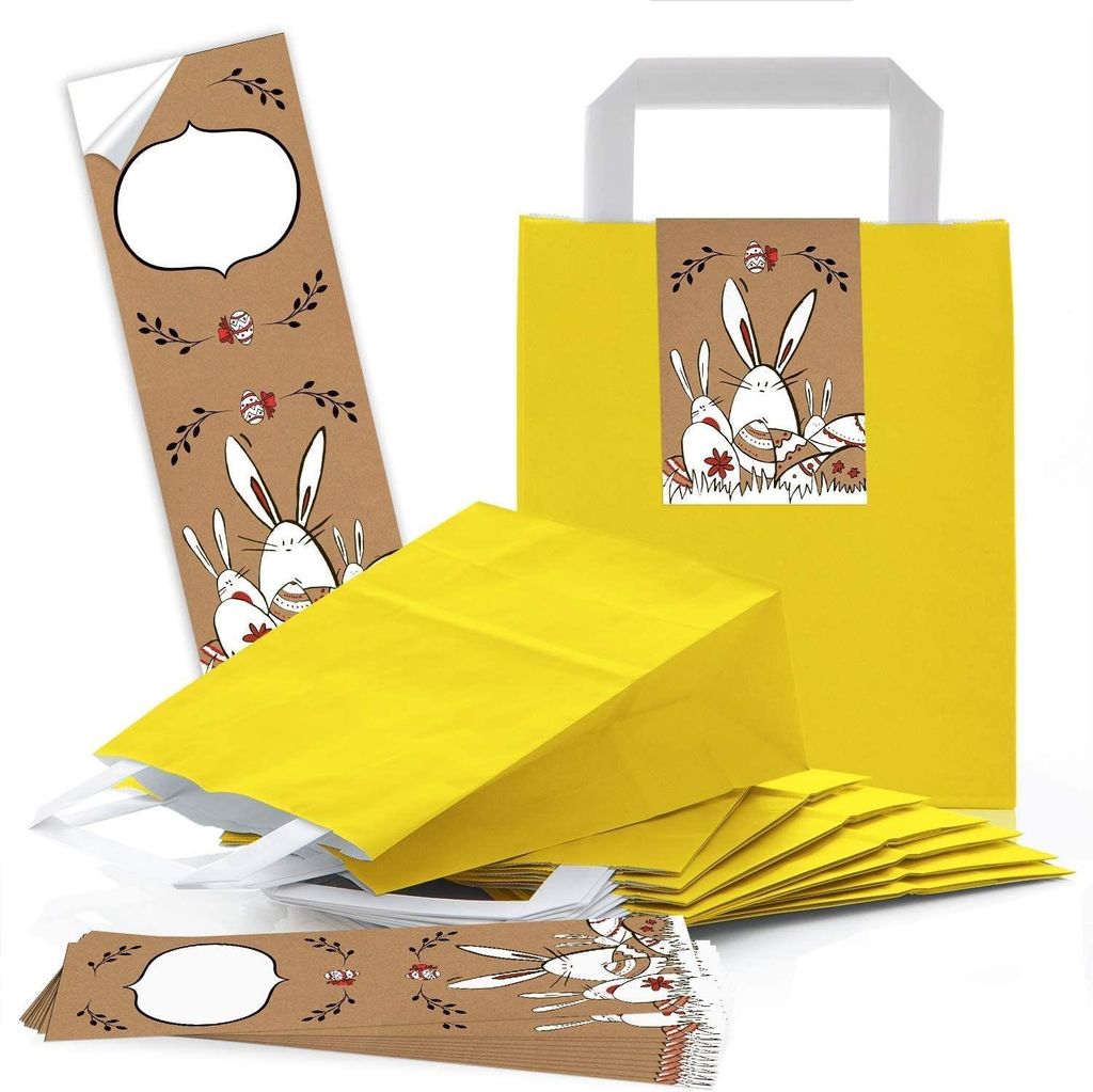 Logbuch-Verlag 10 gelbe Geschenktüten 18 x 8 x 22 cm + bunte Geschenkaufkleber Geschenkverpackung Mitgebsel Partytüte Kindergeburtstag Geburtstag...