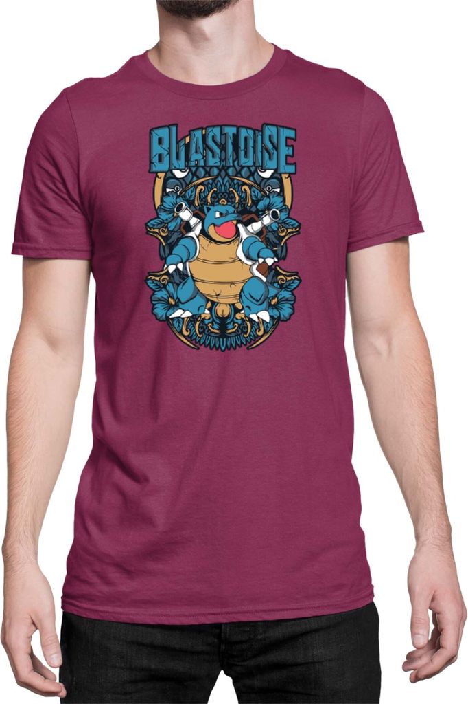 Herren T-Shirt Japan Anime Manga Pokemon Blastoise, Man 3XL / Burgundy