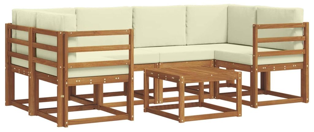 vidaXL Outdoor-Sofagarnitur mit Kissen 7 pcs Natur und Creme