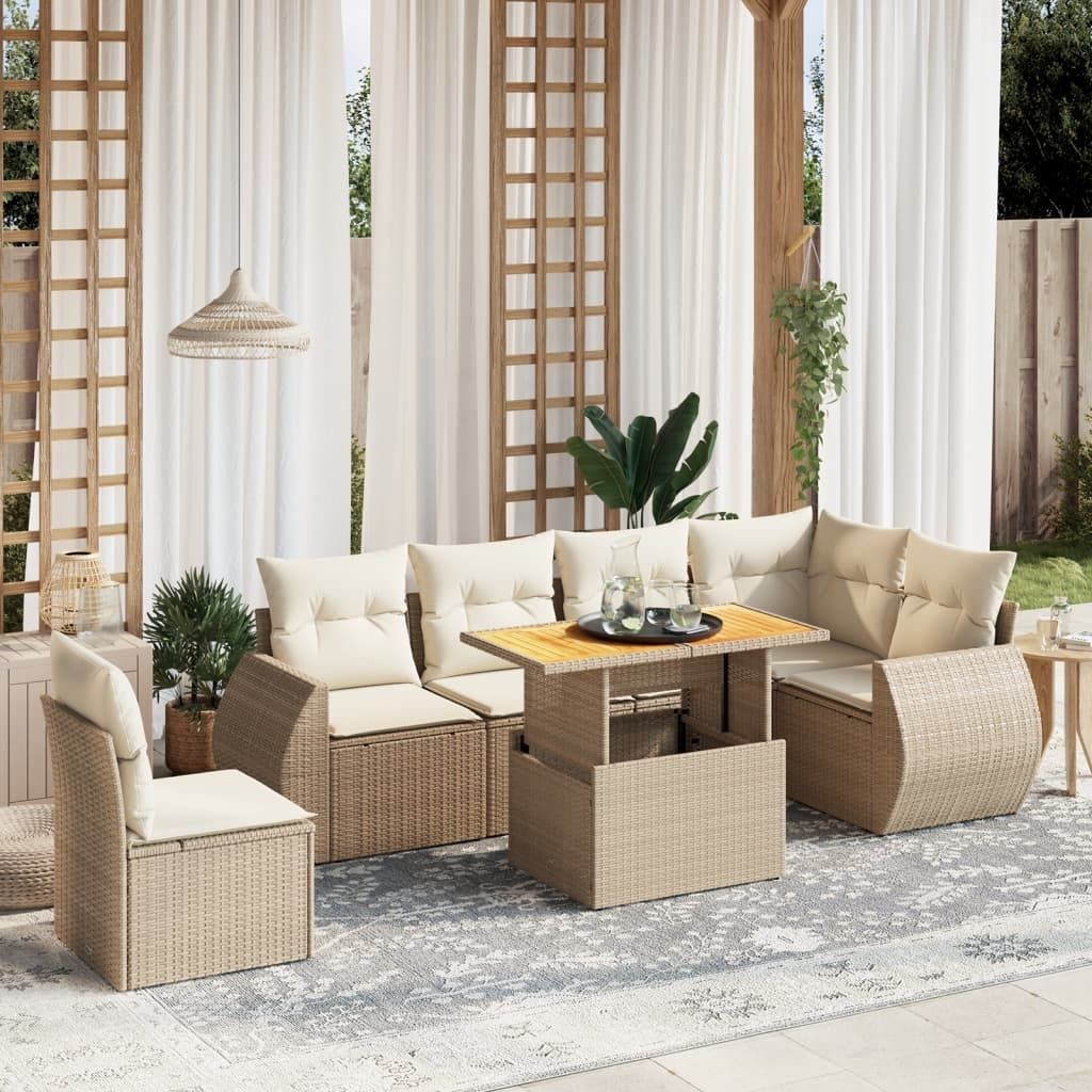 Maison Exclusive - 7-tlg. Garten-Sofagarnitur mit Kissen Beige Poly Rattan