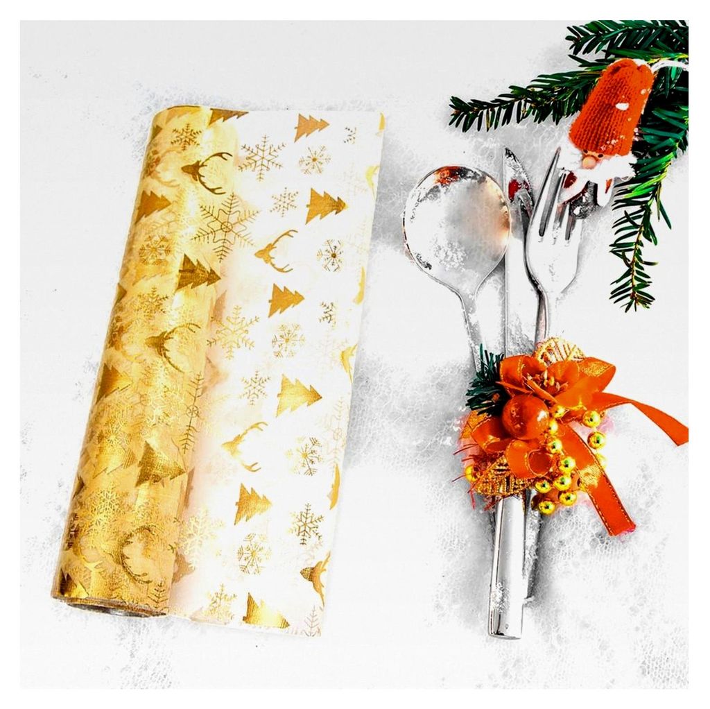Tischläufer Gold Rolle 5m x 28cm, Weihnachts-Tischläufer mit Glitzer-Tüll, Tischband aus Papier, Abwaschbarer Weihnachtsläufer für die Tischde...