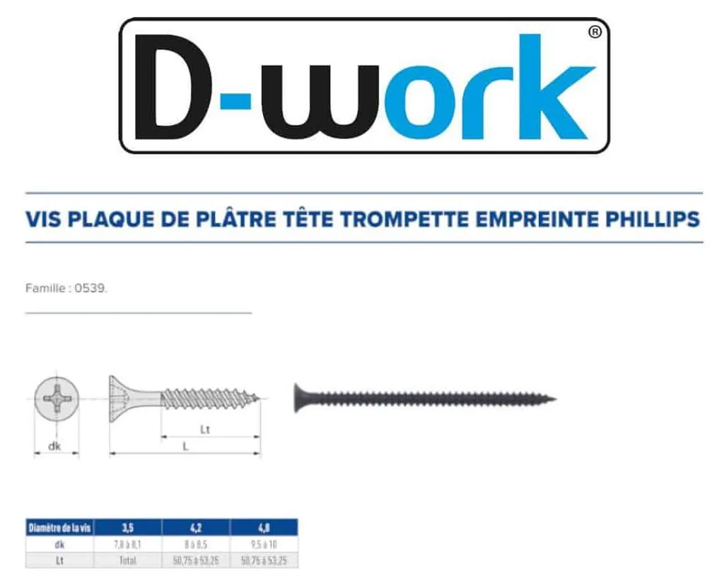 Vis Placo Longue 130mm pour Cloison et Isolation - Boîte de 200 Unités