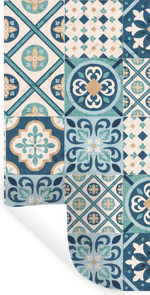 MuchoWow Wandtattoo Wandsticker Wandaufkleber Blumen - Blau - Design - Fliese 60x120 cm Selbstklebend und Repositionierbar - Selbstklebend - Foto...