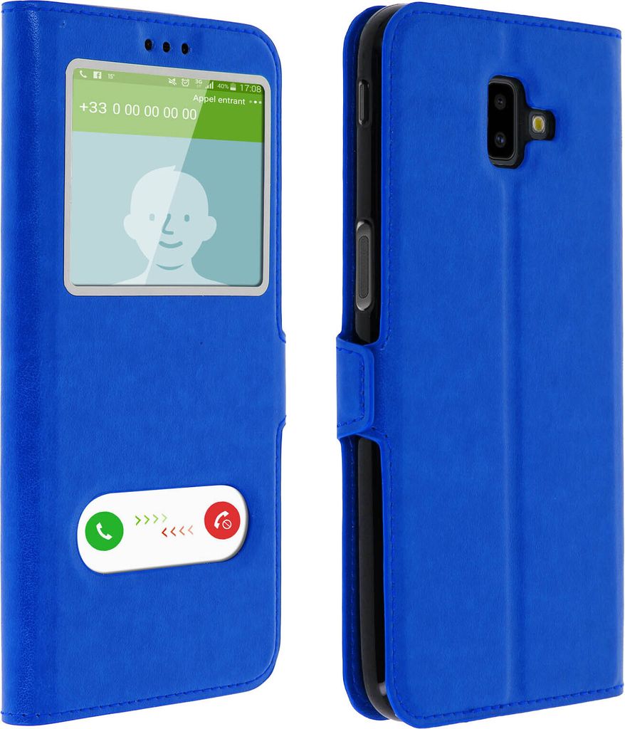 Samsung Galaxy J6 Plus Flip Cover mit Doppelfenster & Standfunktion – Blau