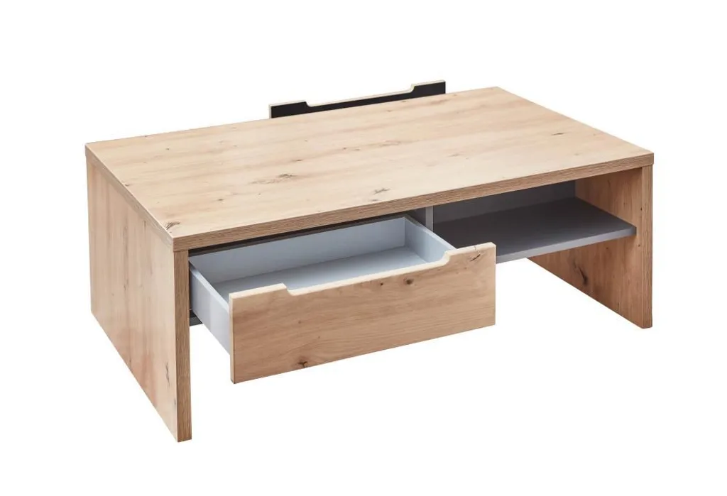 Table basse rectangulaire gris graphite et bois chêne de salon - 2