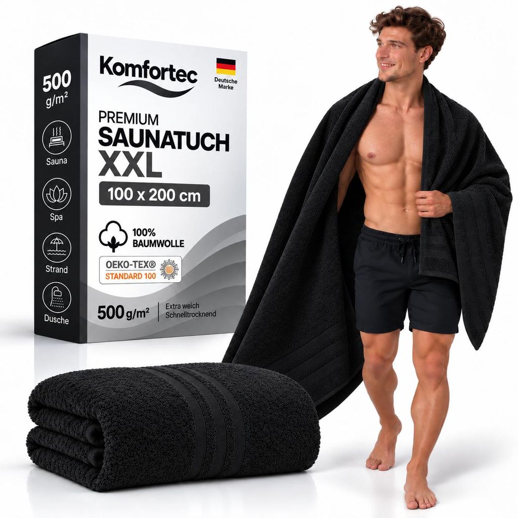 Komfortec Saunatuch 100x200 cm XXL, 100% Baumwolle, 500 Produktbild 