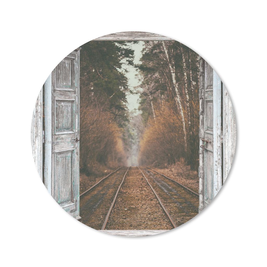 MuchoWow Mauspad Mousepad Eisenbahnschienen - Herbst - Aussicht - Wald 40x40 cm - Mousepads - Maus Mat - Pad - Mausunterlage - Schreibtisch Acces...