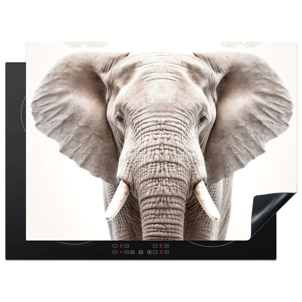 KitchenYeah Herdabdeckplatte Elefant - Wildtiere - Porträt - Weiß , 71x52cm, Küche Deko, Glaskeramikkochfeld Herdabdeckung, Abdeckplatte fùr ...
