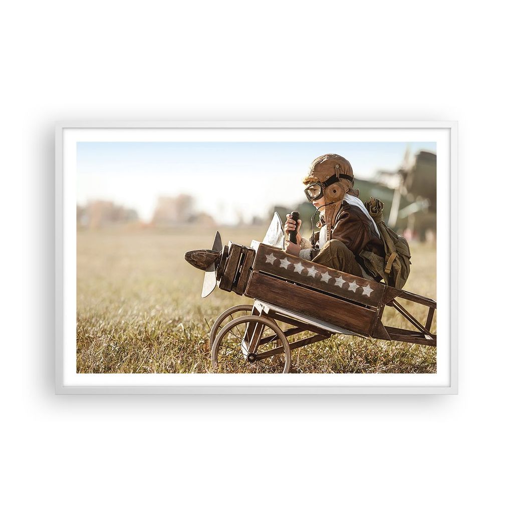Gerahmtes Poster - Weißer Rahmen - Kindheit Flugzeug Spielzeug - 91,5x61 cm - Wand Bild - Wanddeko - Wandbilder - Kunstposter - Wandposter - Bilde...