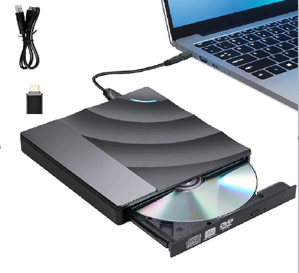 Externes CD-DVD-Laufwerk, tragbarer DVD/CD-Brenner mit USB 3.0 und Typ-C, Plug-and-Play DVD-Brenner für Laptop, Desktop Mac, iOS, Windows 11/10/8/7 /