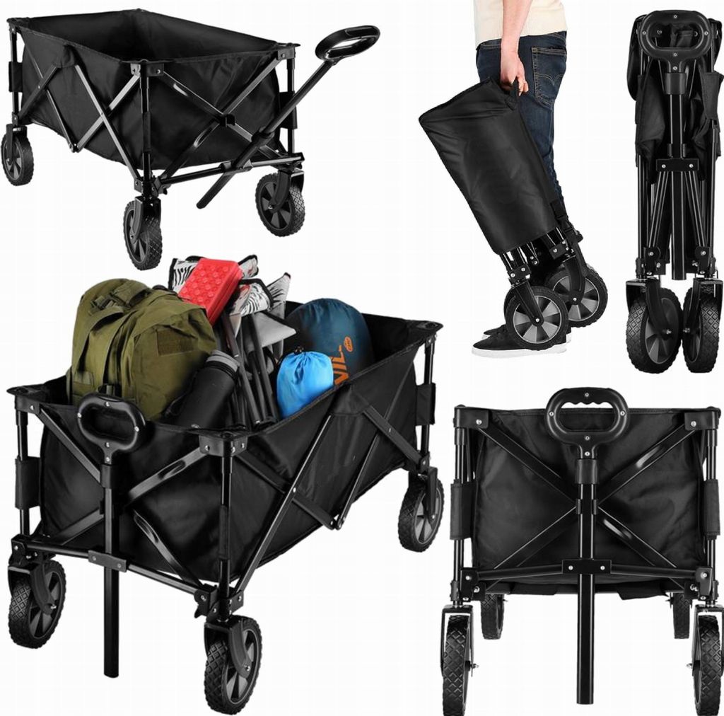 GEKO | Bollerwagen Faltbar, 127L, 100kg, 106x50x85, für Strand Camping Einkauf, Klappbarer, Gartenwagen, Handwagen, Transportwagen, Strandwagen