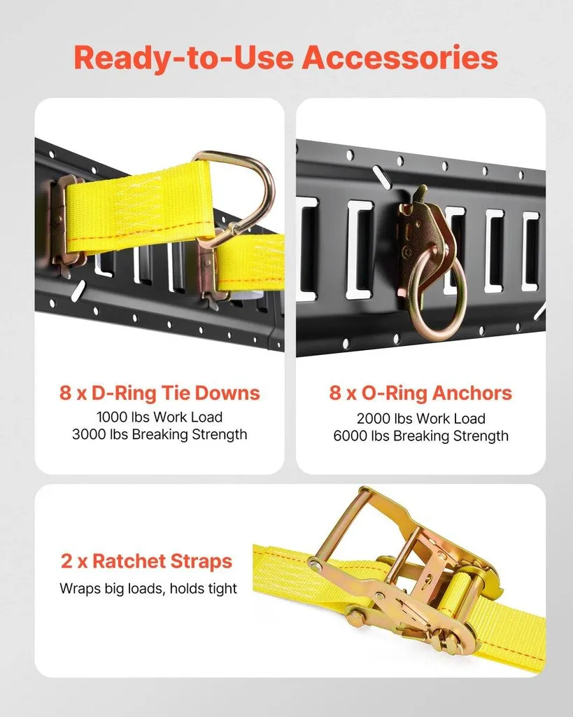 Kit Rails d'Arrimage E-Track 2,3m avec 26 Accessoires et Sangles - 3