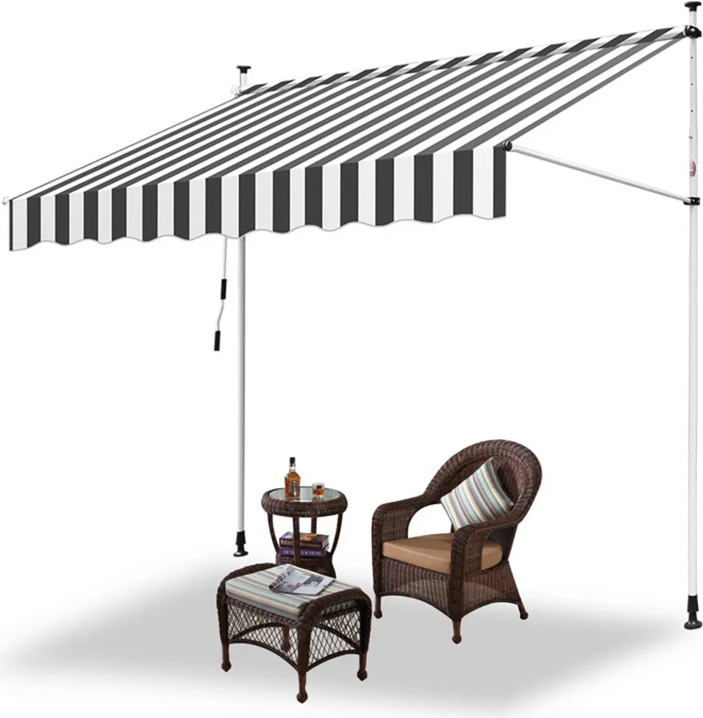 Tenda da Sole Estensibile Hengda 350 cm Grigio Bianco | No Trapano