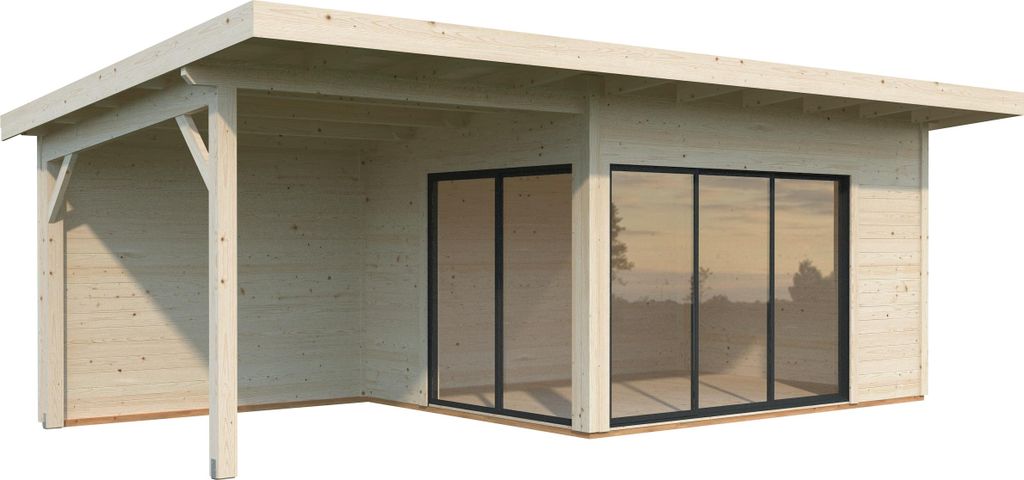 Palmako Gartenhaus Andrea 11,2 +7,9 m² mit Schiebetür - 44 mm naturbelassen