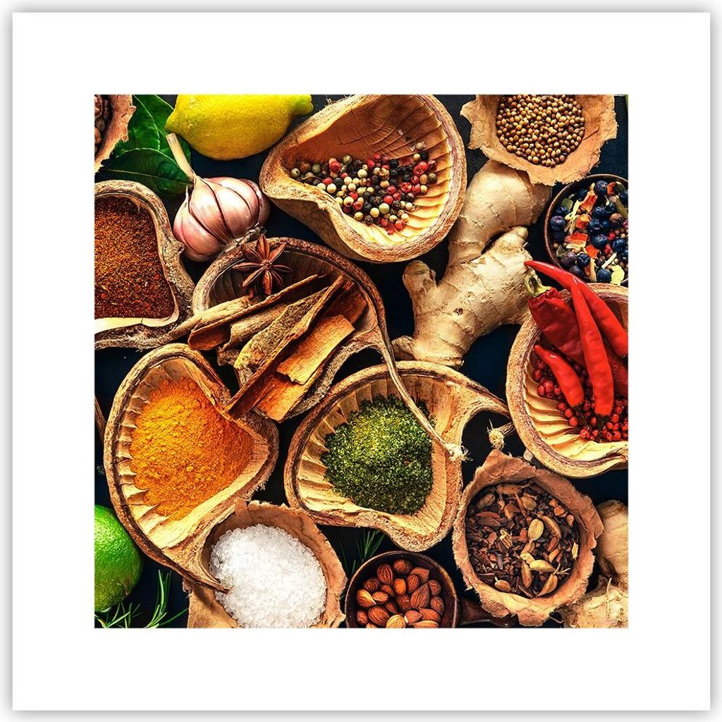 Poster - Poster ohne Rahmen - Küche Essen Kräuter Gewürze - 30x30 cm - Wand Bild - Wanddeko - Wandbilder - Kunstposter - Wandposter - Bilder - K...