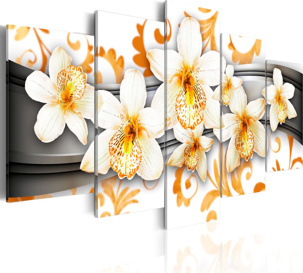 Leinwandbilder Blumen 200x100 cm Vlies Leinwandbild 5 tlg Kunstdruck modern Wandbilder XXL Wanddekoration Design Wand Bild - Orchidee Ornament Abst...