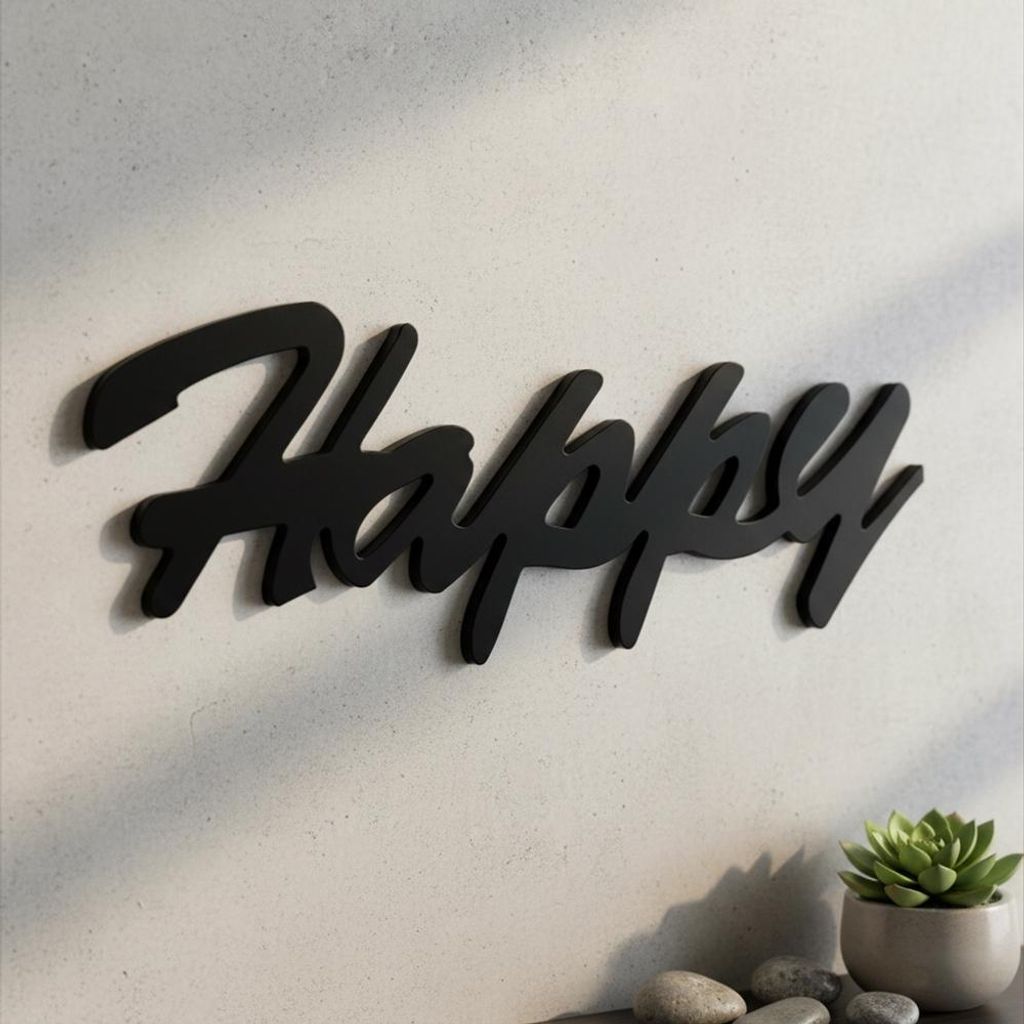 Mucola Dekoschild Happy in Schwarz MDF Holz Schild Aufhängen Holzschrift Wanddeko MDF Holz Deko Schriftzug Buchstaben Holzbuchstaben Monogramm Tis...