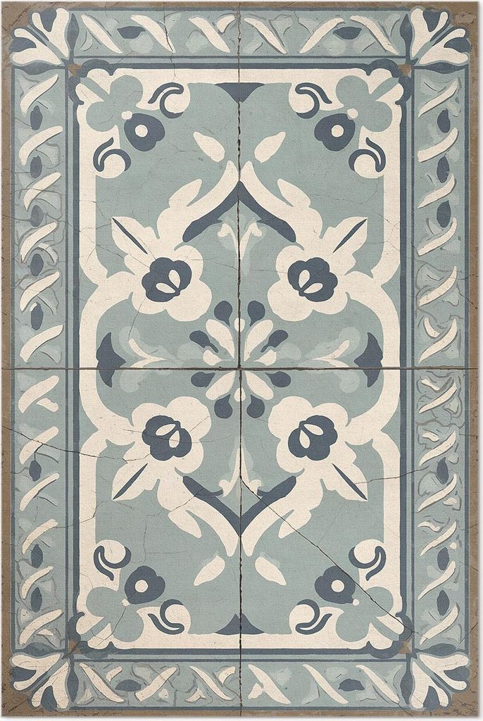 Portugiesische Fliesen mit einem zarten Vintage-Muster – Vinyl Fußmatte – 120x180 cm – Rutschfest, Pflegeleicht & Langlebig