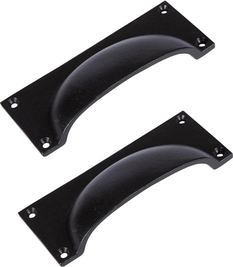 2x rechteckige Schrankschublade Ziehen Gusseisengriffe 130mm x 50mm schwarz
